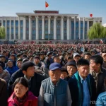 Home 11 키르기스스탄 최근 쿠데타 사건 - **Prompt:** A wide-angle, cinematic shot capturing a large, diverse crowd of people gathered peacefu...