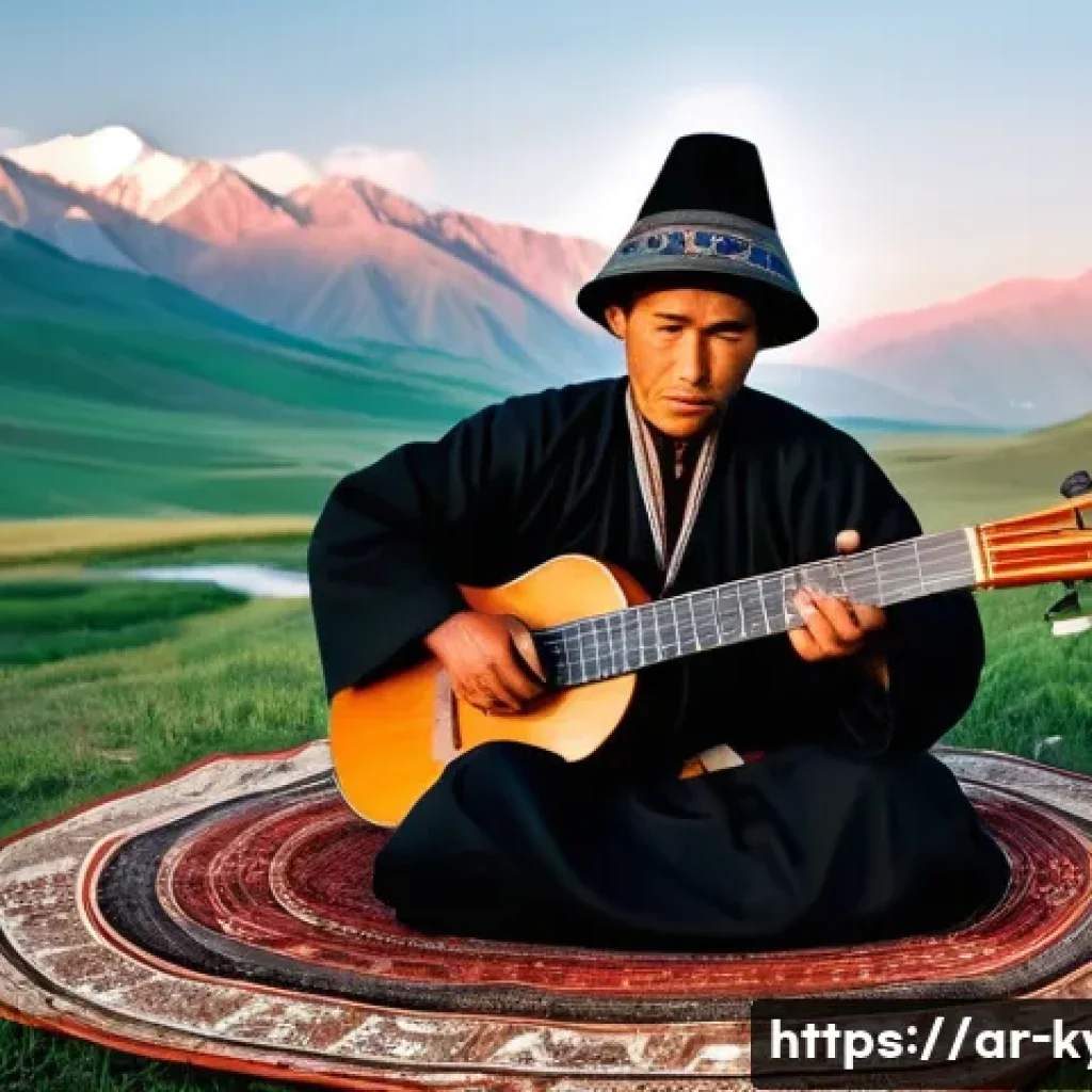 코무즈 연주 배우기 - Echoes of the Steppe: The Komuz Virtuoso**

A majestic, wide-angle shot of a male "komuzchu" (Komuz ...